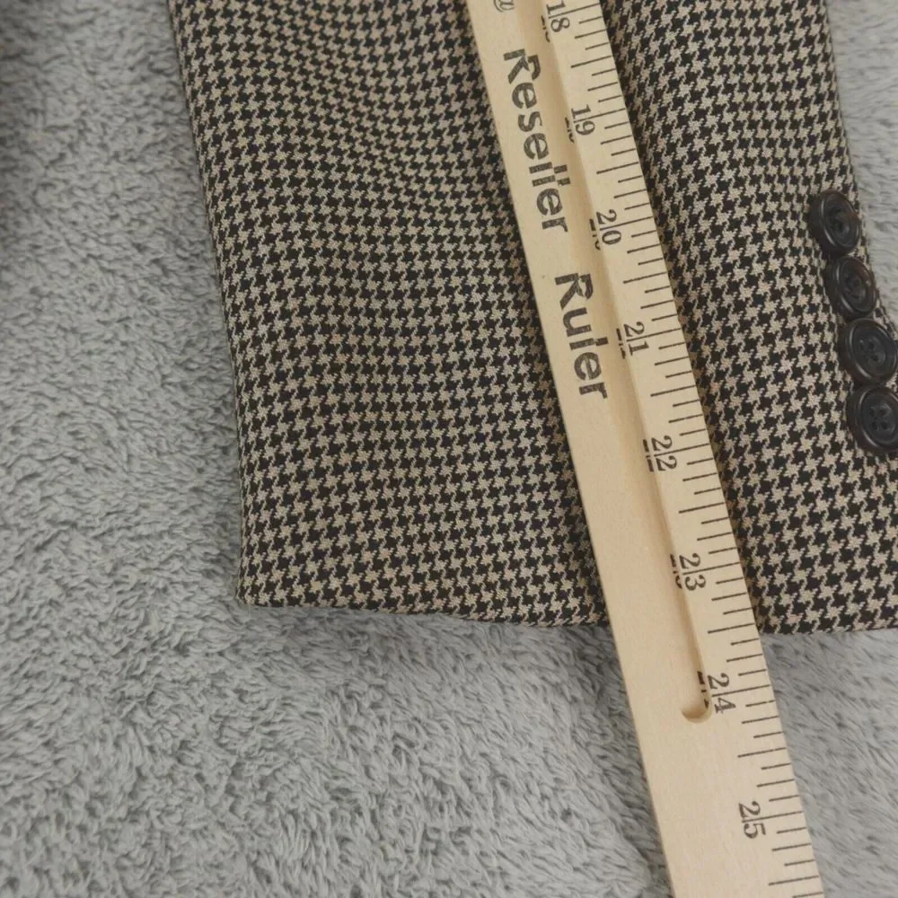 Hickey Freeman Sport Coat Mens 40R Houndstooth Tan Black Silk Camel‎ USA Blazer